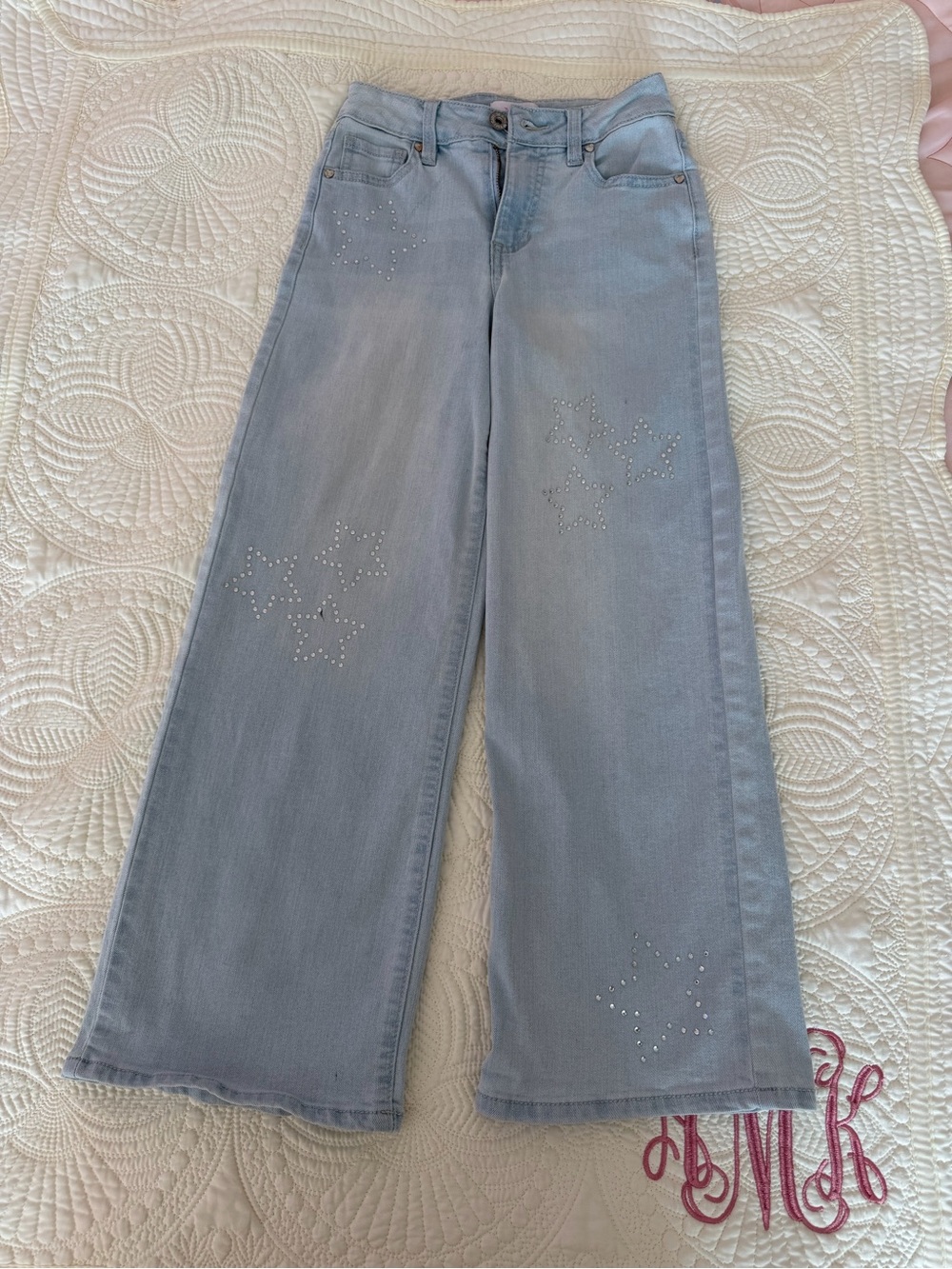 Light Wide-Leg girls Jeans with Star Stud Detail